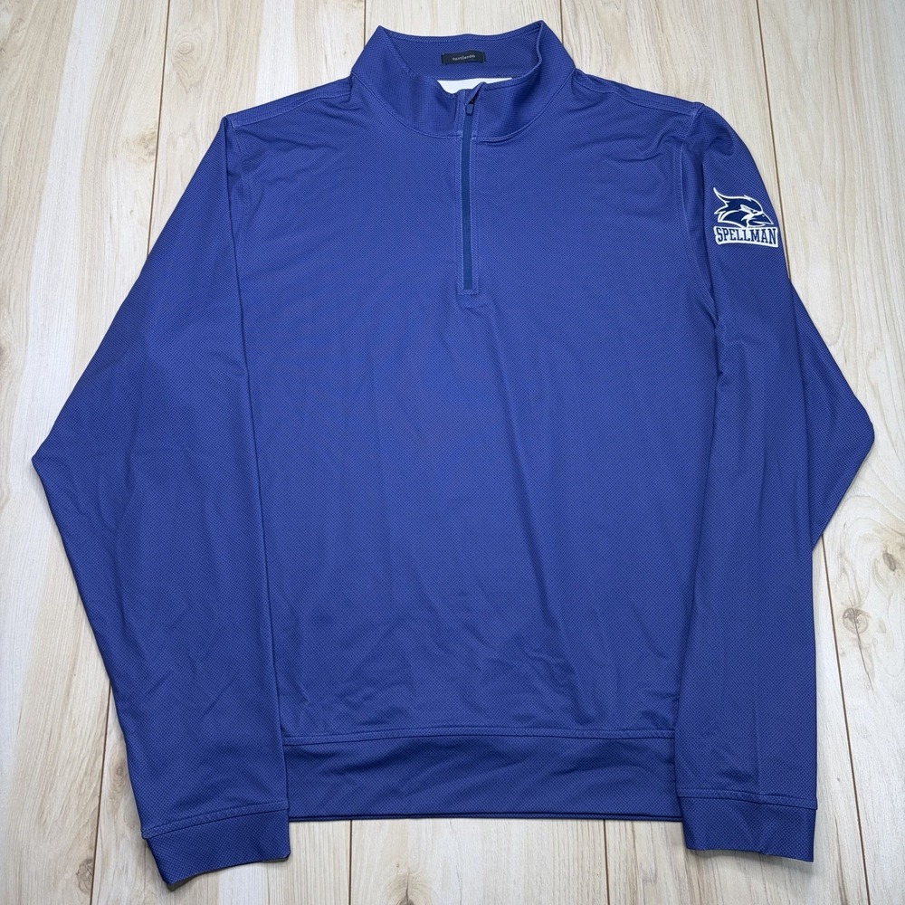 Turtleson SPELLMAN COLLEGE Mens XL 1/4 Zip Blue Pattern Golf Sweater Pullover